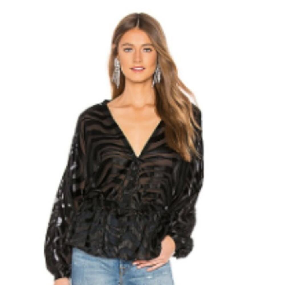 NWT L'Academie The Diane Blouse Top Black Tiger XS